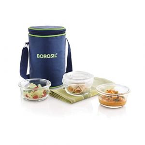 BOROSIL MICROWAVABLE KLIP-N-STORE LUNCH BOX ROUND 400ML X 3PC