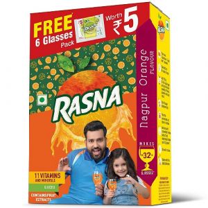 RASNA NAGPUR ORANGE FLAVOUR (MAKES 32 GLASSES) 20GM WITH FREE RASNA 6 GLASSES PACK