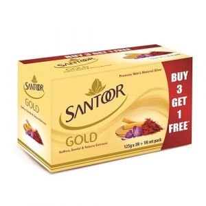 SANTOOR GOLD WITH SANDAL SAFFRON & SAKURA EXTRACTS 4X125GM (BUY 3 GET 1 FREE)